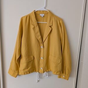 J. Jill Womens Large Linen Blend Yellow Blazer Jacket Coastal Nautical Vacation